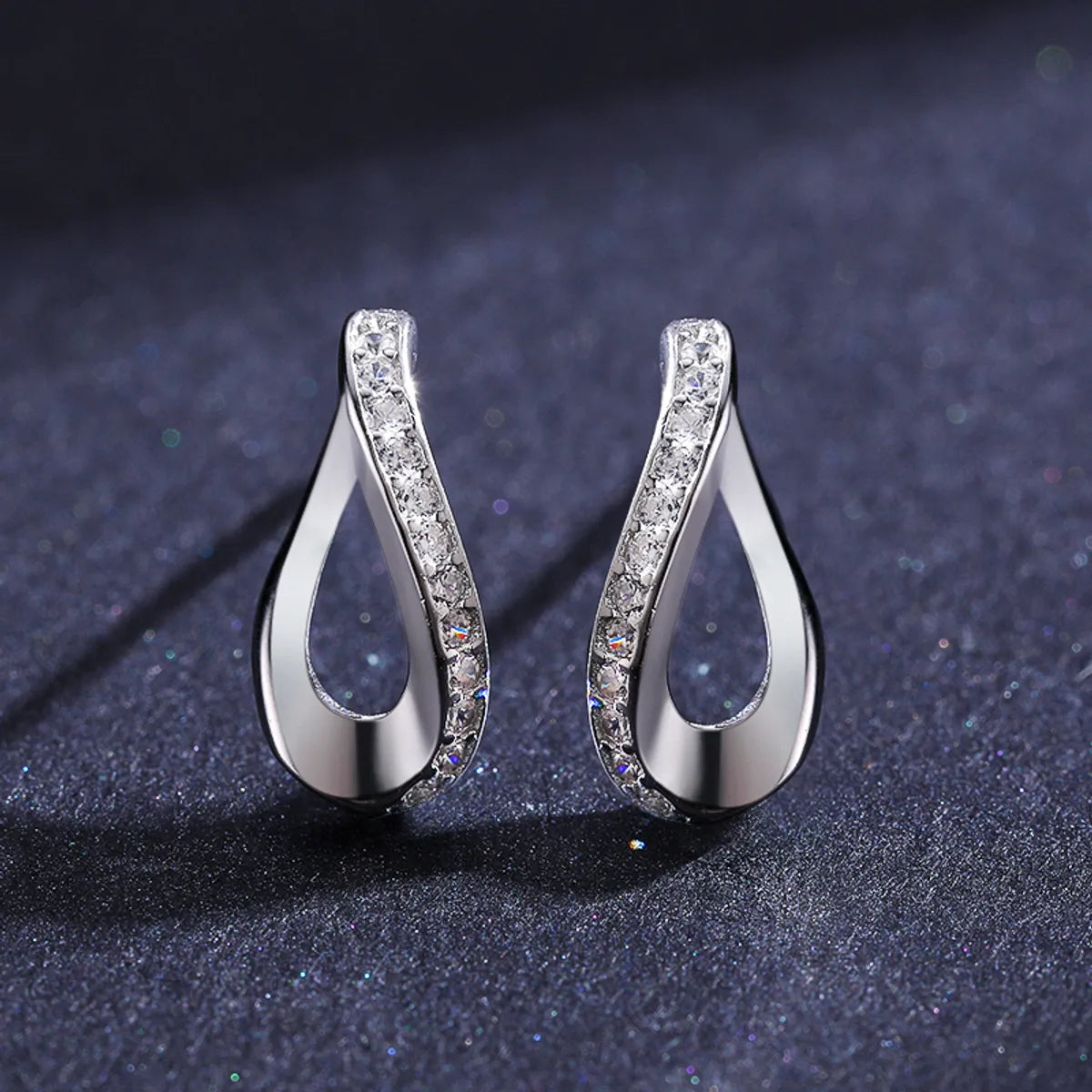 1 Pair Elegant Geometric Sterling Silver Plating Inlay Zircon Rhodium Plated Ear Studs