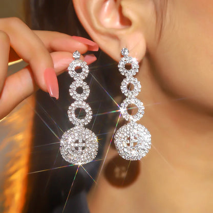 1 Pair Elegant Geometric Water Droplets Heart Shape Plating Inlay Alloy Rhinestones Drop Earrings