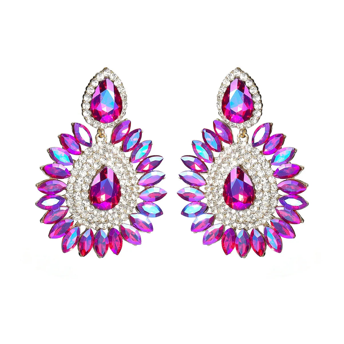 1 Pair Elegant Geometric Water Droplets Inlay Alloy Rhinestones Zircon Drop Earrings