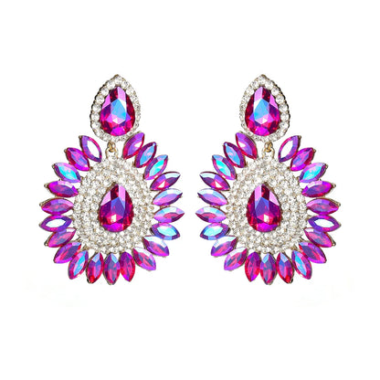 1 Pair Elegant Geometric Water Droplets Inlay Alloy Rhinestones Zircon Drop Earrings