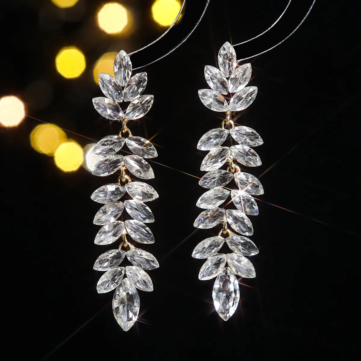 1 Pair Elegant Geometric Water Droplets Inlay Alloy Rhinestones Zircon Drop Earrings