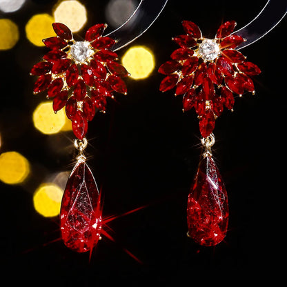 1 Pair Elegant Geometric Water Droplets Inlay Alloy Rhinestones Zircon Drop Earrings