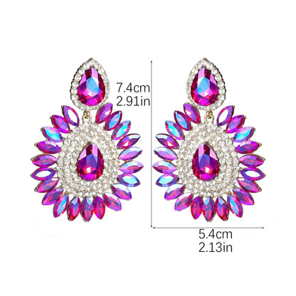 1 Pair Elegant Geometric Water Droplets Inlay Alloy Rhinestones Zircon Drop Earrings