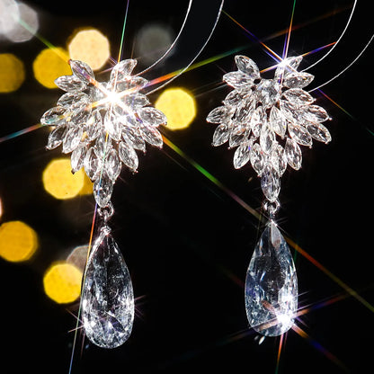 1 Pair Elegant Geometric Water Droplets Inlay Alloy Rhinestones Zircon Drop Earrings