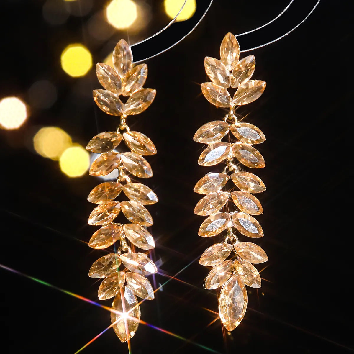 1 Pair Elegant Geometric Water Droplets Inlay Alloy Rhinestones Zircon Drop Earrings