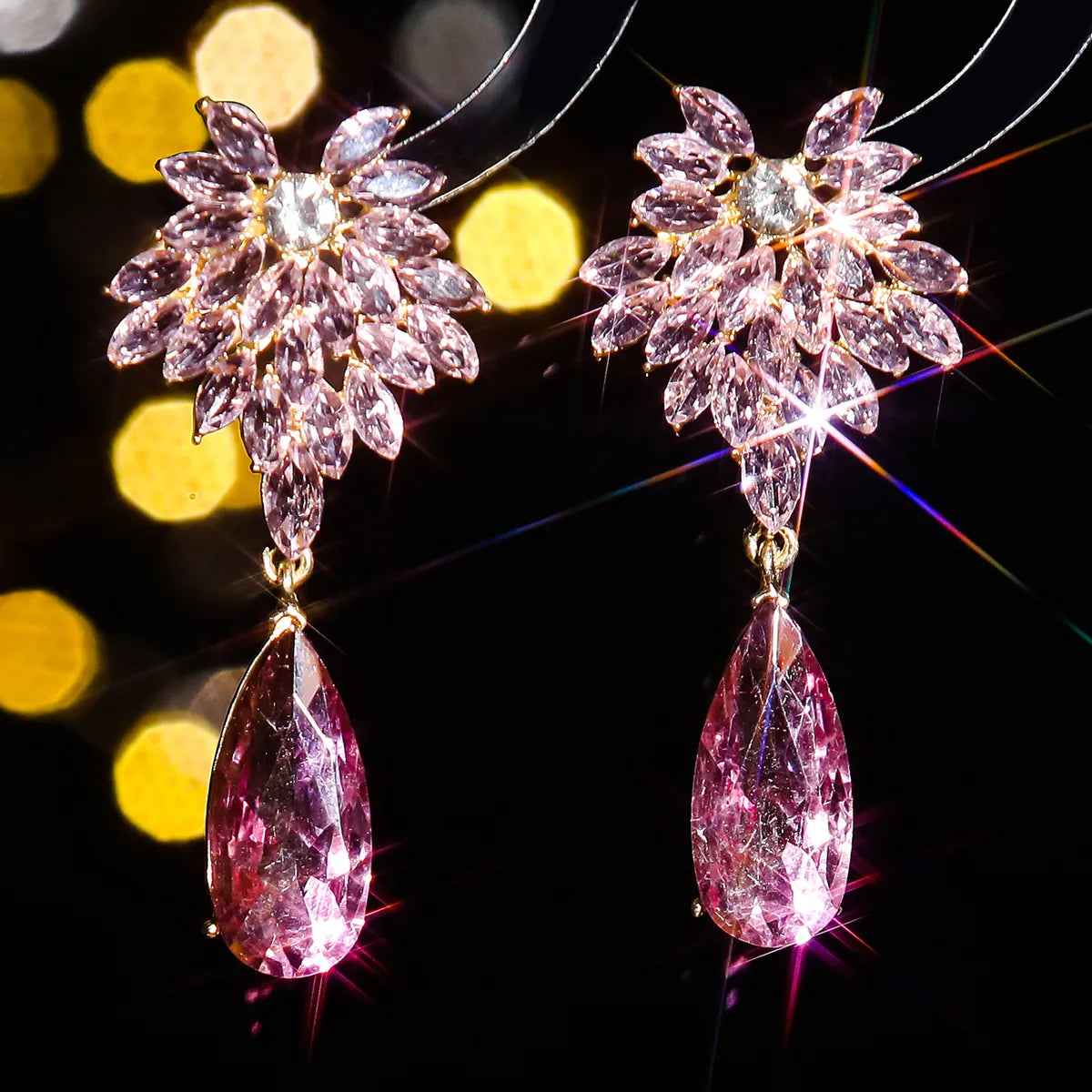 1 Pair Elegant Geometric Water Droplets Inlay Alloy Rhinestones Zircon Drop Earrings