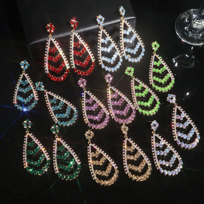 1 Pair Elegant Geometric Water Droplets Plating Inlay Alloy Rhinestones Zircon Drop Earrings