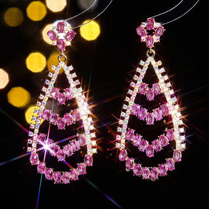 1 Pair Elegant Geometric Water Droplets Plating Inlay Alloy Rhinestones Zircon Drop Earrings