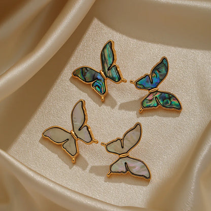 1 Pair Elegant Glam Butterfly Inlay Copper Shell 18K Gold Plated Ear Studs