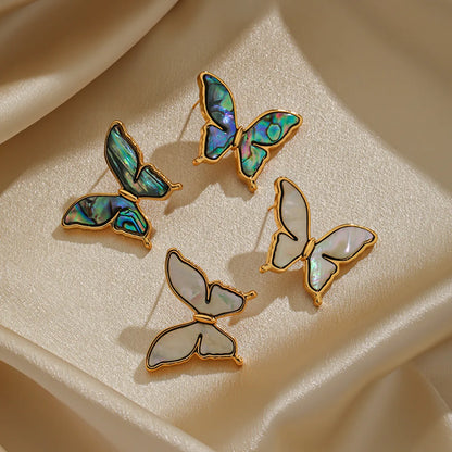 1 Pair Elegant Glam Butterfly Inlay Copper Shell 18K Gold Plated Ear Studs