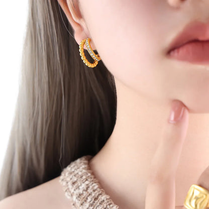 1 Pair Elegant Glam C Shape Plating Inlay Titanium Steel Rhinestones 18K Gold Plated Ear Studs