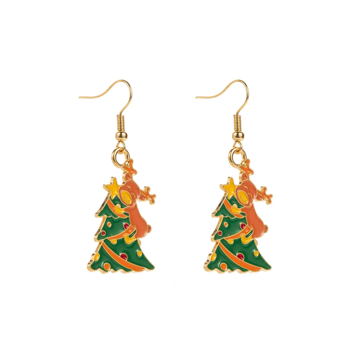 1 Pair Elegant Glam Christmas Christmas Tree Santa Claus Snowman Enamel Alloy Gold Plated Drop Earrings