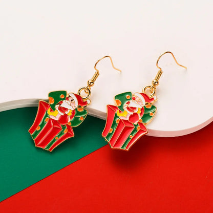 1 Pair Elegant Glam Christmas Christmas Tree Santa Claus Snowman Enamel Alloy Gold Plated Drop Earrings