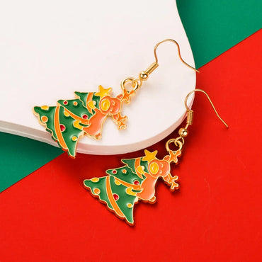 1 Pair Elegant Glam Christmas Christmas Tree Santa Claus Snowman Enamel Alloy Gold Plated Drop Earrings