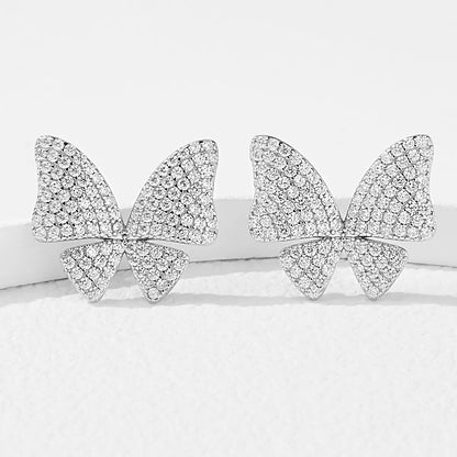 1 Pair Elegant Glam Classical Butterfly Plating Inlay Sterling Silver Artificial Zircon White Gold Plated Rhodium Plated Ear Studs