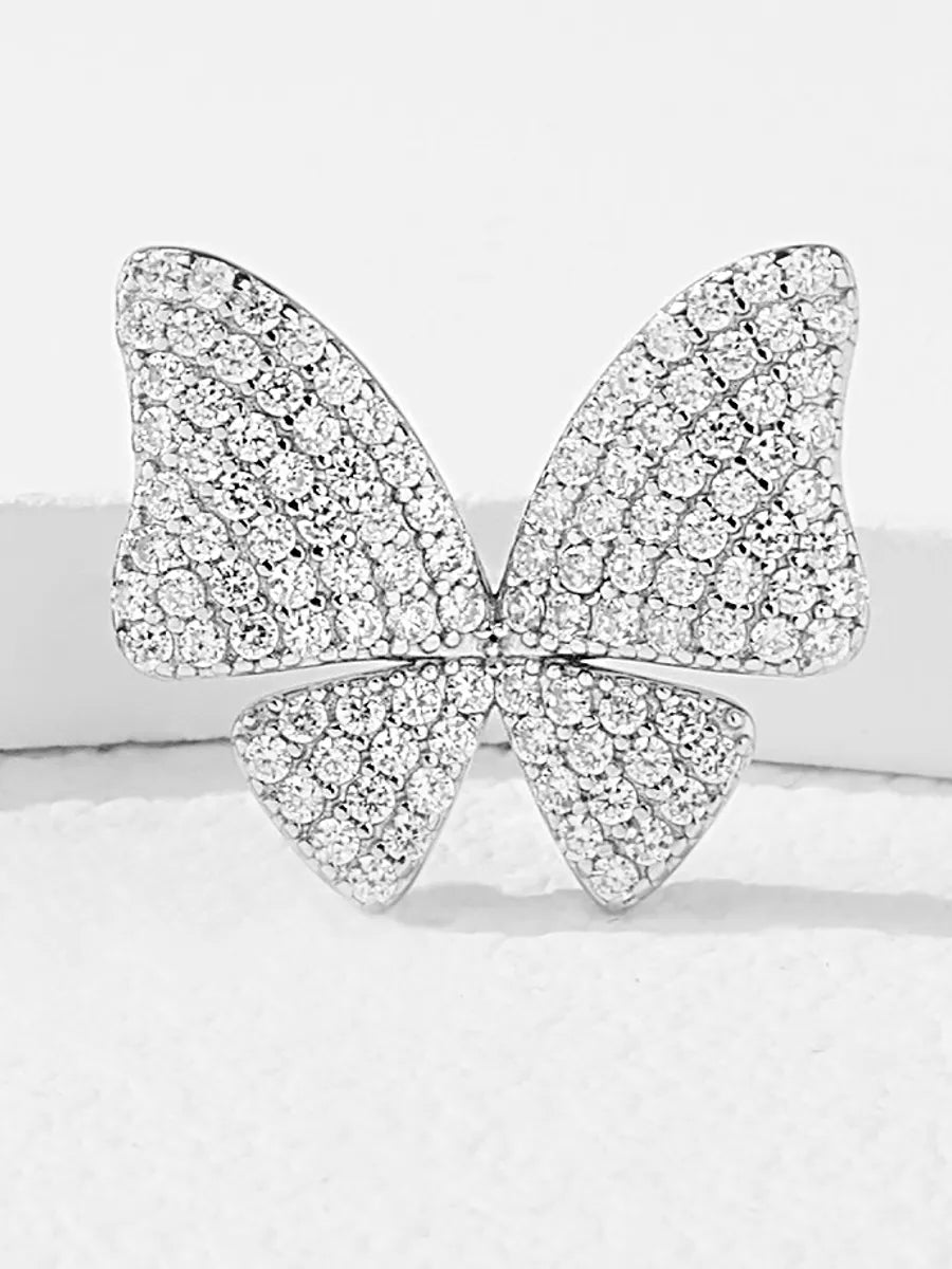 1 Pair Elegant Glam Classical Butterfly Plating Inlay Sterling Silver Artificial Zircon White Gold Plated Rhodium Plated Ear Studs