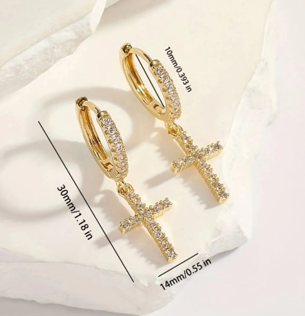 1 Pair Elegant Glam Cross Round Star Handmade Inlay Copper Zircon K Gold Plated White Gold Plated Drop Earrings