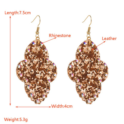 1 Pair Elegant Glam Cross Sequins Inlay Pu Leather Rhinestones Drop Earrings