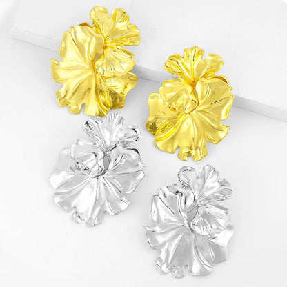 1 Pair Elegant Glam Exaggerated Irregular Flower Shell Plating Alloy Drop Earrings