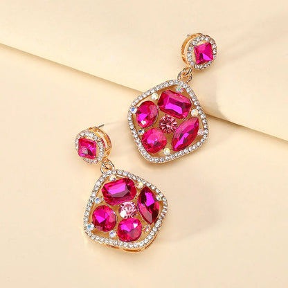 1 Pair Elegant Glam Flower Inlay Alloy Glass Drop Earrings