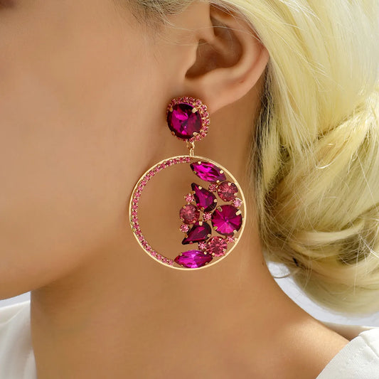 1 Pair Elegant Glam Formal Round Inlay Copper Alloy Rhinestones Drop Earrings