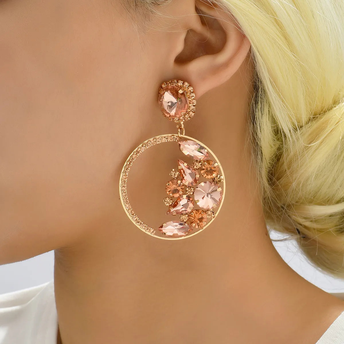 1 Pair Elegant Glam Formal Round Inlay Copper Alloy Rhinestones Drop Earrings