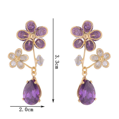 1 Pair Elegant Glam French Style Water Droplets Flower Plating Inlay Copper Zircon 14k Gold Plated Drop Earrings