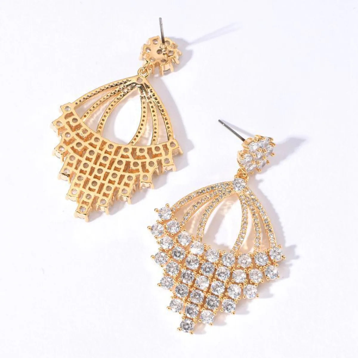 1 Pair Elegant Glam Geometric Plating Copper Zircon 18k Gold Plated White Gold Plated Drop Earrings