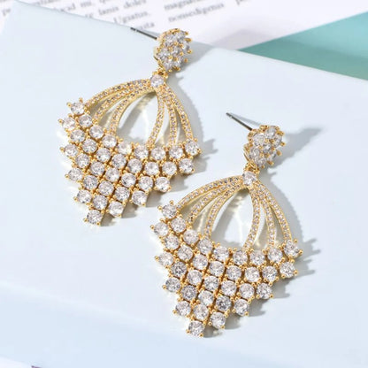 1 Pair Elegant Glam Geometric Plating Copper Zircon 18k Gold Plated White Gold Plated Drop Earrings