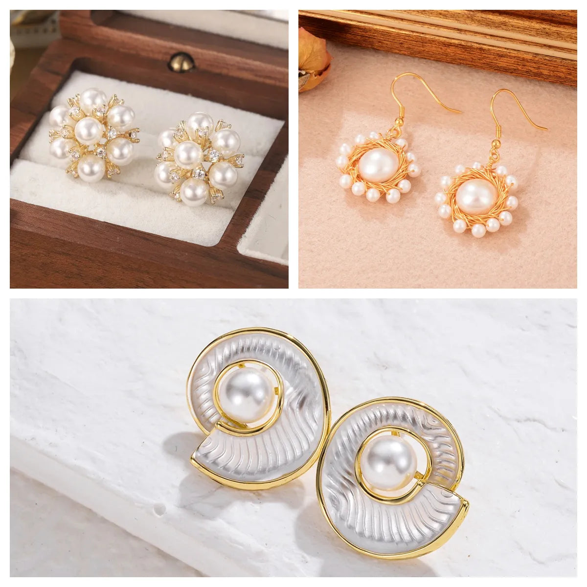 1 Pair Elegant Glam Geometric Plating Inlay Copper Artificial Pearls Zircon 18k Gold Plated Earrings