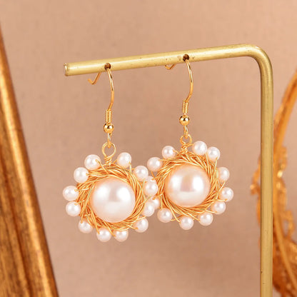 1 Pair Elegant Glam Geometric Plating Inlay Copper Artificial Pearls Zircon 18k Gold Plated Earrings