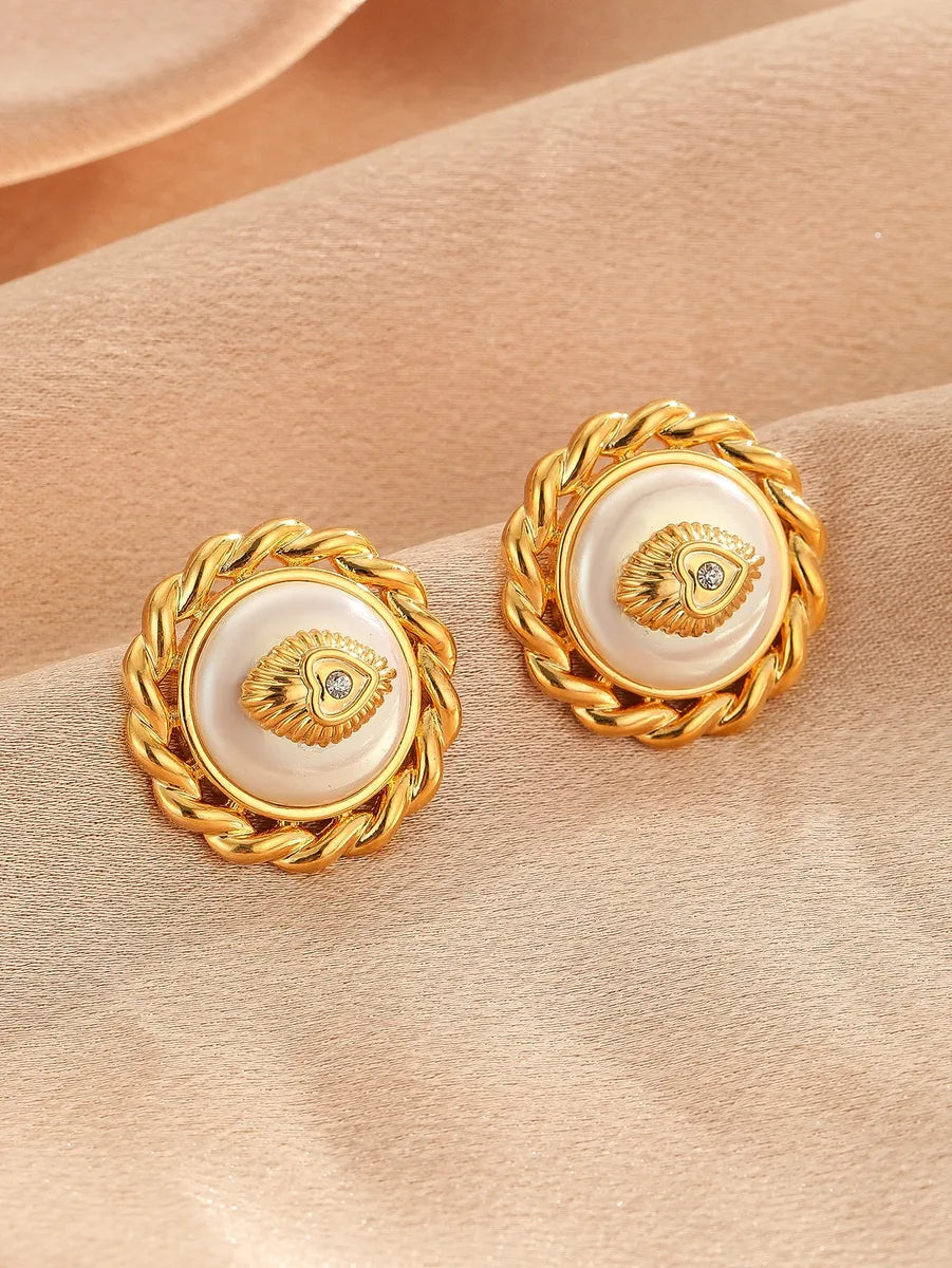 1 Pair Elegant Glam Geometric Plating Inlay Copper Freshwater Pearl 18k Gold Plated Ear Studs