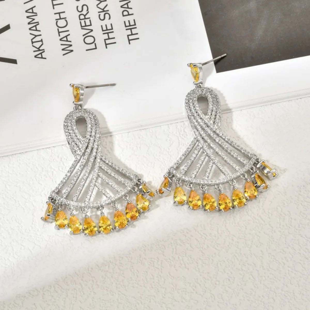 1 Pair Elegant Glam Geometric Plating Inlay Copper Zircon White Gold Plated Drop Earrings