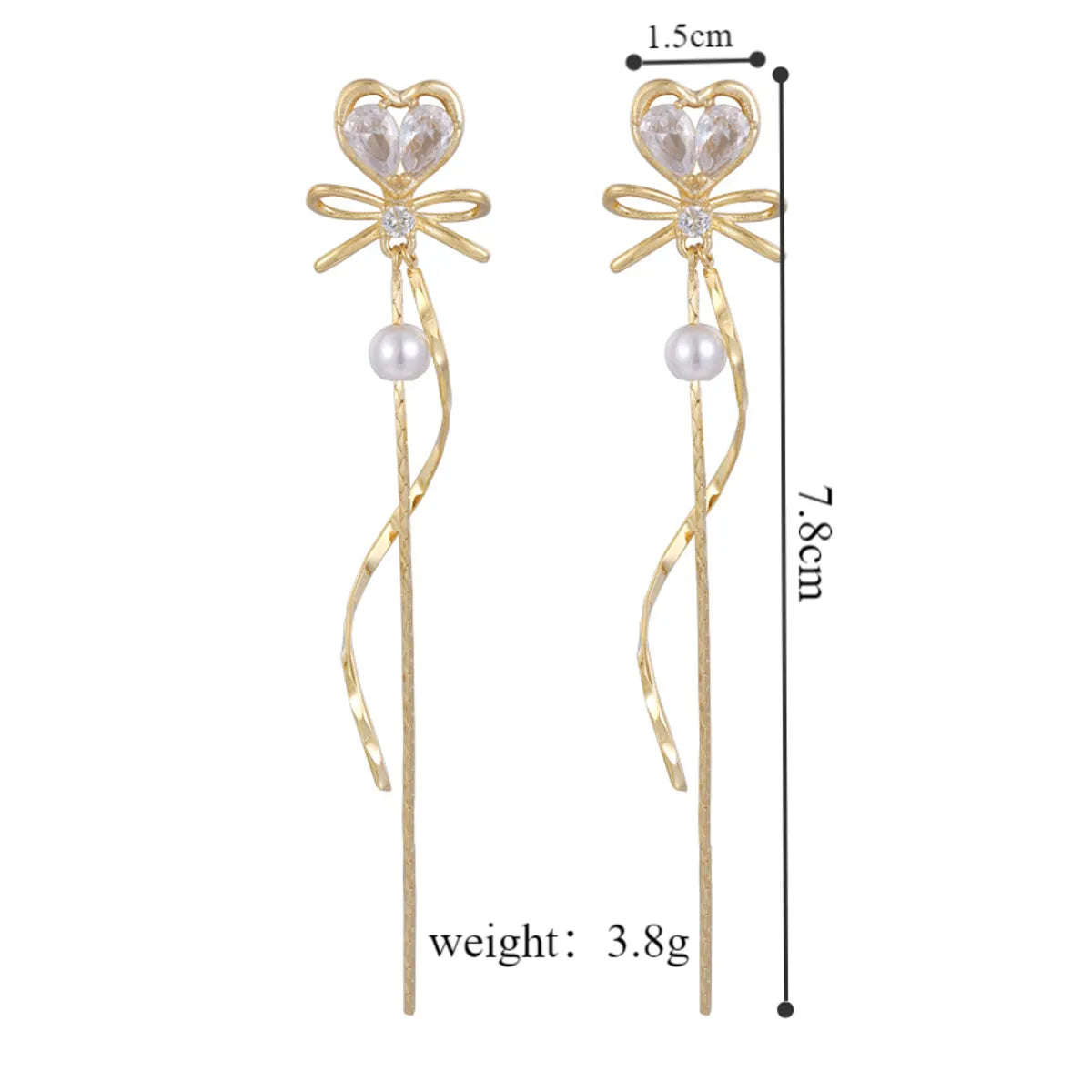 1 Pair Elegant Glam Heart Shape Bow Knot Tassel Plating Inlay Copper Artificial Pearls Zircon Drop Earrings