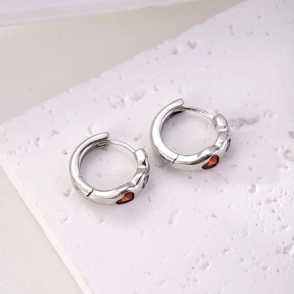 1 Pair Elegant Glam Heart Shape Copper Zircon Silver Plated Hoop Earrings