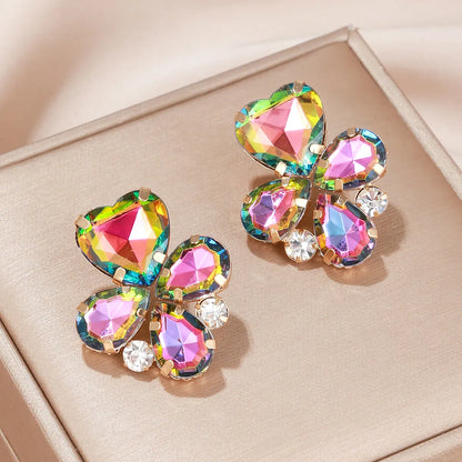 1 Pair Elegant Glam Heart Shape Inlay Arylic Rhinestones Gold Plated Ear Studs