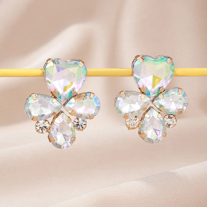 1 Pair Elegant Glam Heart Shape Inlay Arylic Rhinestones Gold Plated Ear Studs