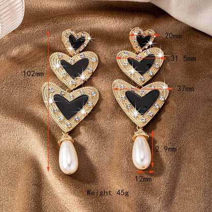 1 Pair Elegant Glam Heart Shape Plating Inlay Ferroalloy Rhinestones 14k Gold Plated Drop Earrings