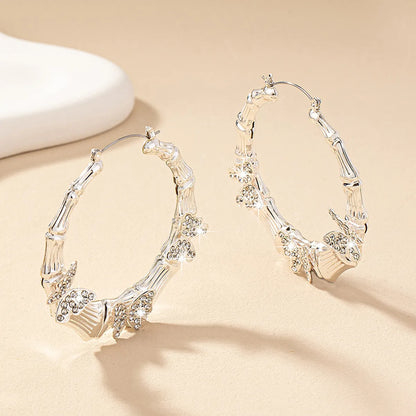 1 Pair Elegant Glam Lady Solid Color Butterfly Plating Inlay Ferroalloy Rhinestones 14k Gold Plated Hoop Earrings