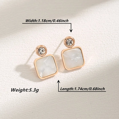 1 Pair Elegant Glam Lady Square Inlay Stainless Steel Shell Zircon 18k Gold Plated Ear Studs