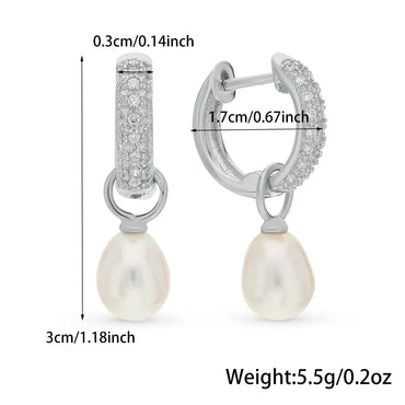 1 Pair Elegant Glam Luxurious Geometric Inlay Sterling Silver Artificial Pearls Zircon White Gold Plated Drop Earrings