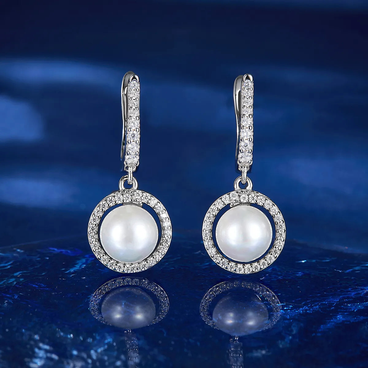 1 Pair Elegant Glam Luxurious Geometric Inlay Sterling Silver Artificial Pearls Zircon White Gold Plated Drop Earrings