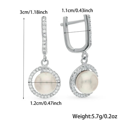 1 Pair Elegant Glam Luxurious Geometric Inlay Sterling Silver Artificial Pearls Zircon White Gold Plated Drop Earrings