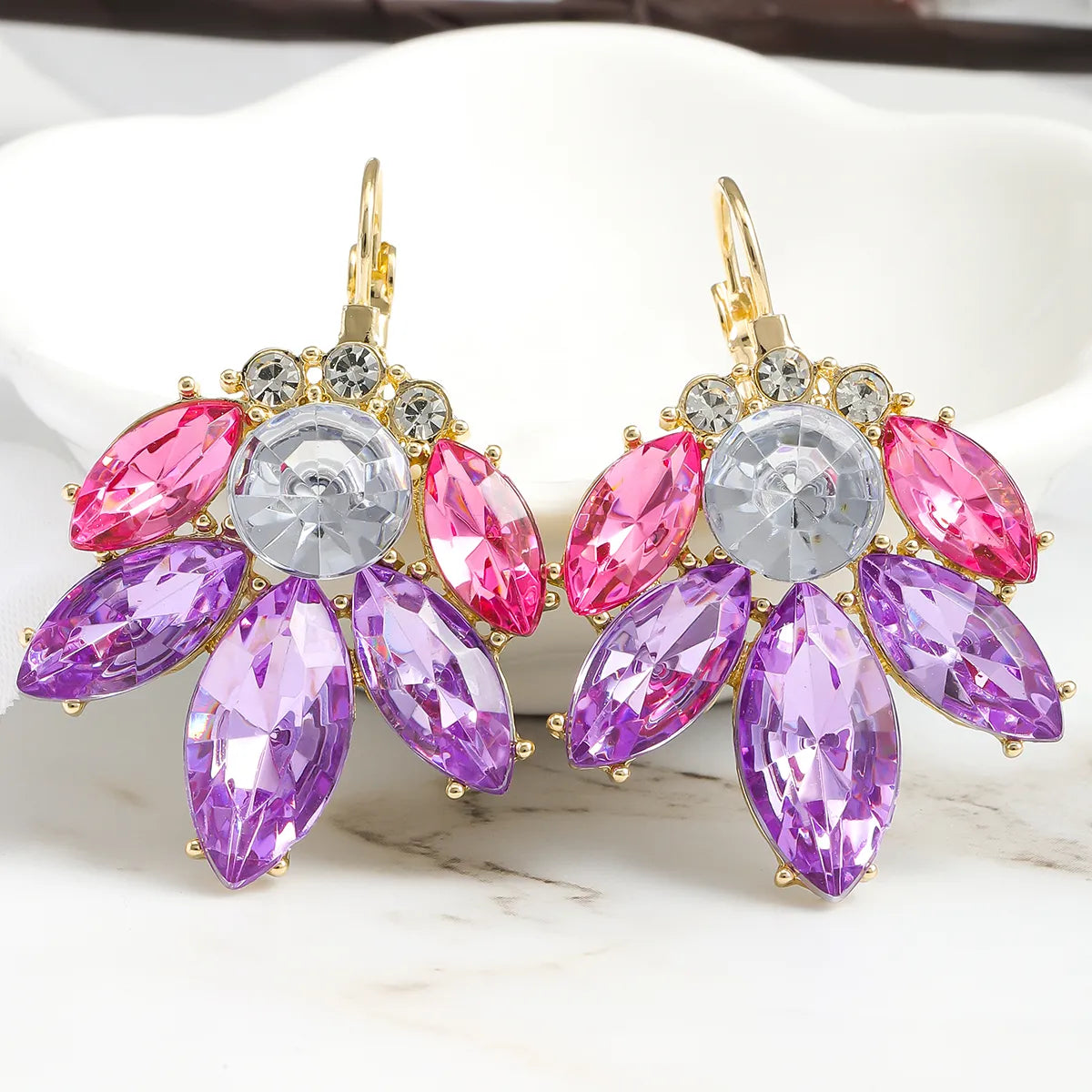 1 Pair Elegant Glam Luxurious Leaves Oval Inlay Alloy Crystal Drop Earrings