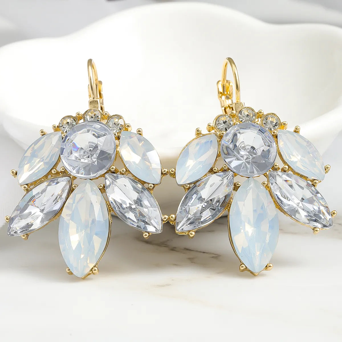 1 Pair Elegant Glam Luxurious Leaves Oval Inlay Alloy Crystal Drop Earrings