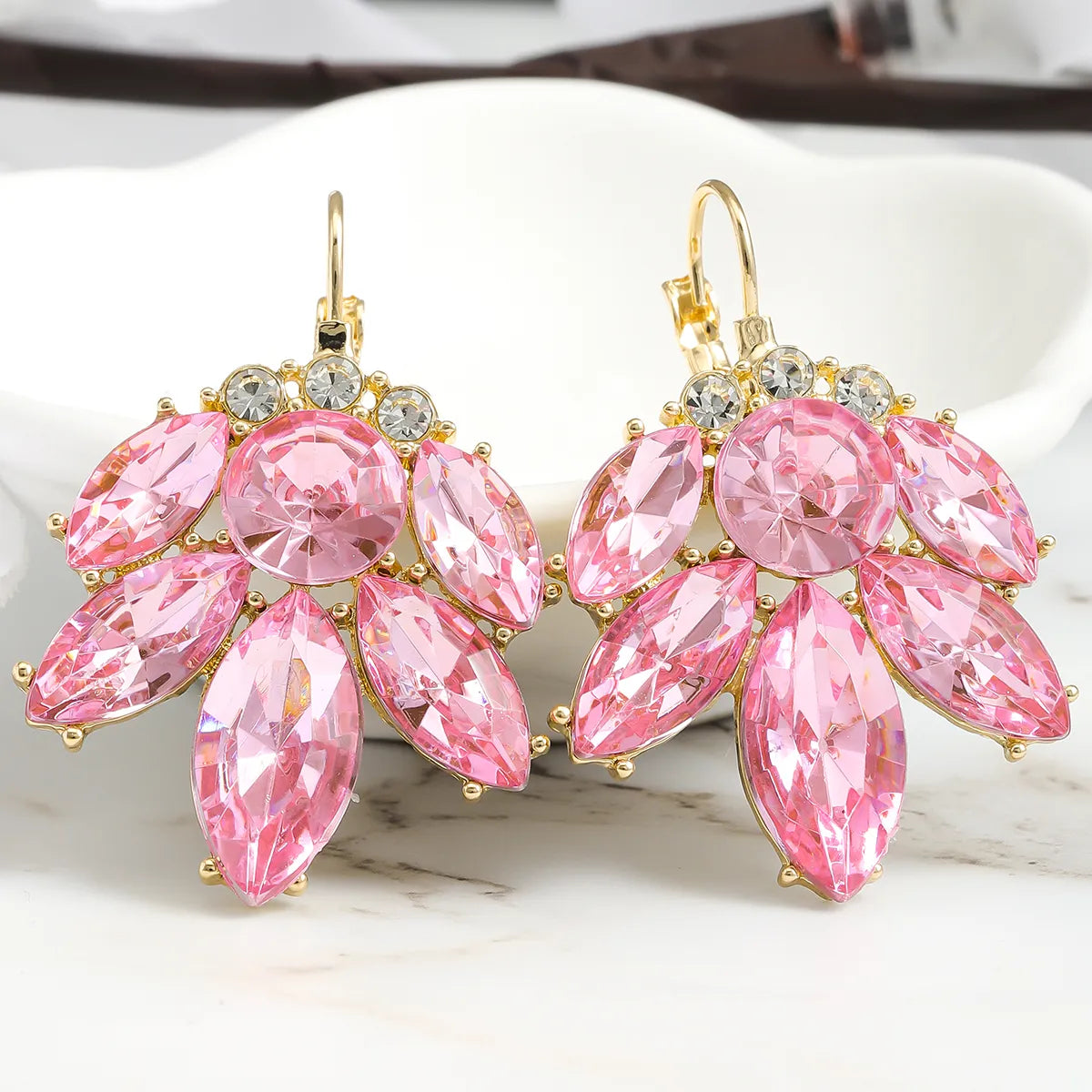 1 Pair Elegant Glam Luxurious Leaves Oval Inlay Alloy Crystal Drop Earrings