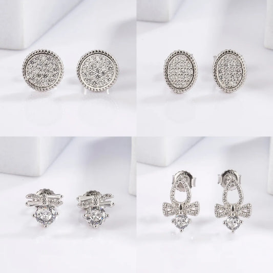 1 Pair Elegant Glam Luxurious Round Oval Bow Knot Plating Inlay Sterling Silver Zircon White Gold Plated Ear Studs