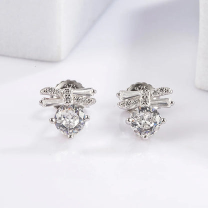 1 Pair Elegant Glam Luxurious Round Oval Bow Knot Plating Inlay Sterling Silver Zircon White Gold Plated Ear Studs