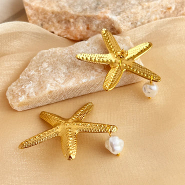 1 Pair Elegant Glam Luxurious Starfish Pearl 304 Stainless Steel 18K Gold Plated Drop Earrings