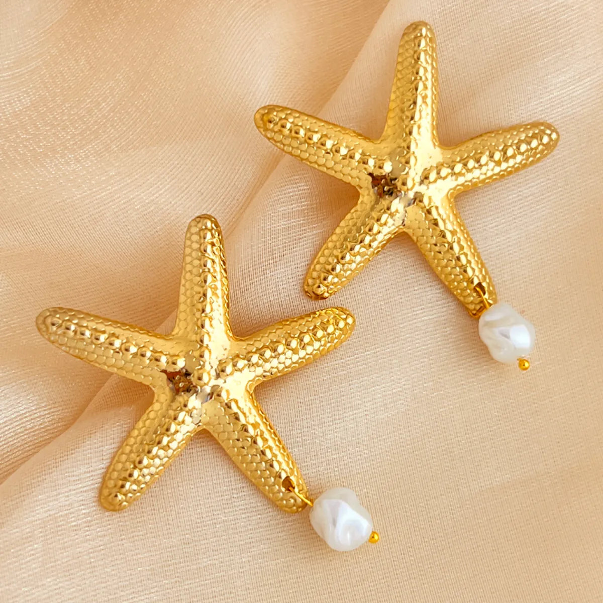 1 Pair Elegant Glam Luxurious Starfish Pearl 304 Stainless Steel 18K Gold Plated Drop Earrings